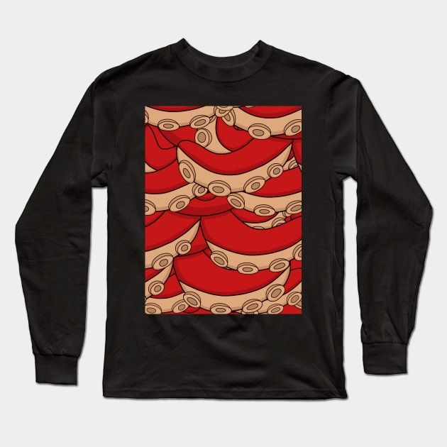 Red Octopus Tentacle Patterns Long Sleeve T-Shirt by pako-valor